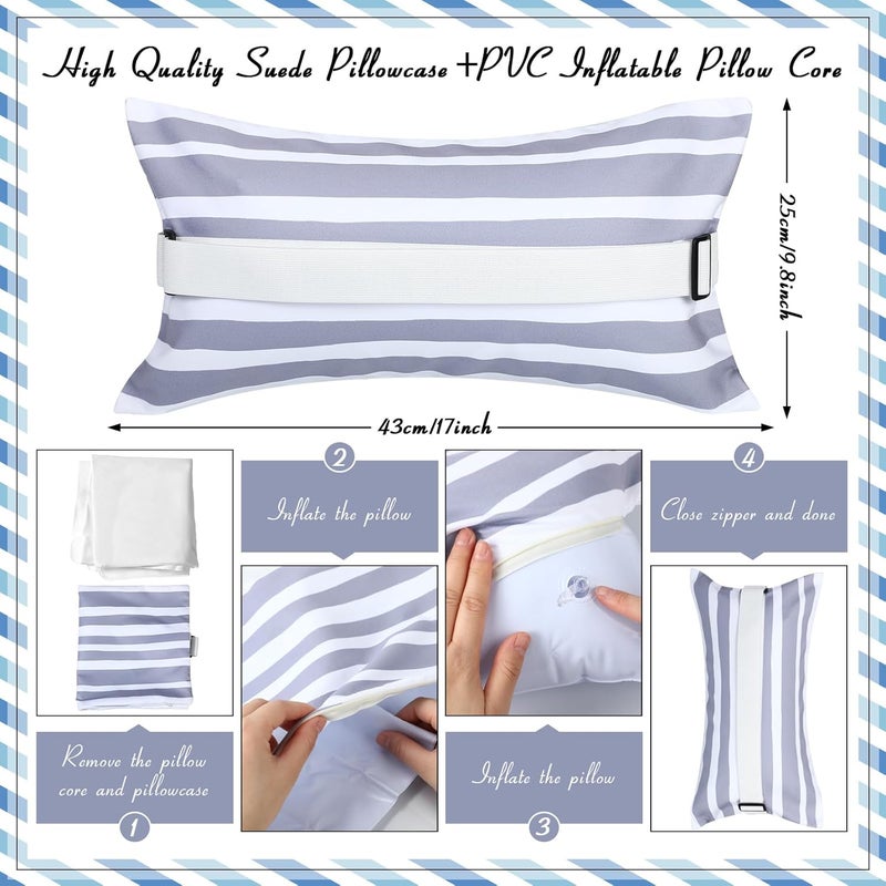 Menkxi 17"x10" Inflatable Beach Pillow with Removable Cover, Beach Chair Backpacking Pillow with Strap Stripe for Summer Sand Pools Travel Vacations(Gray White) - Image 3